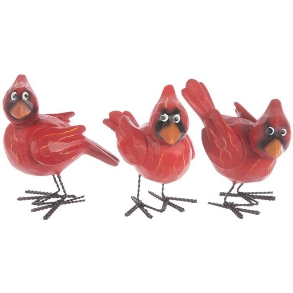 Other - 3 Judgemental Cardinals Carved Christmas Decor New